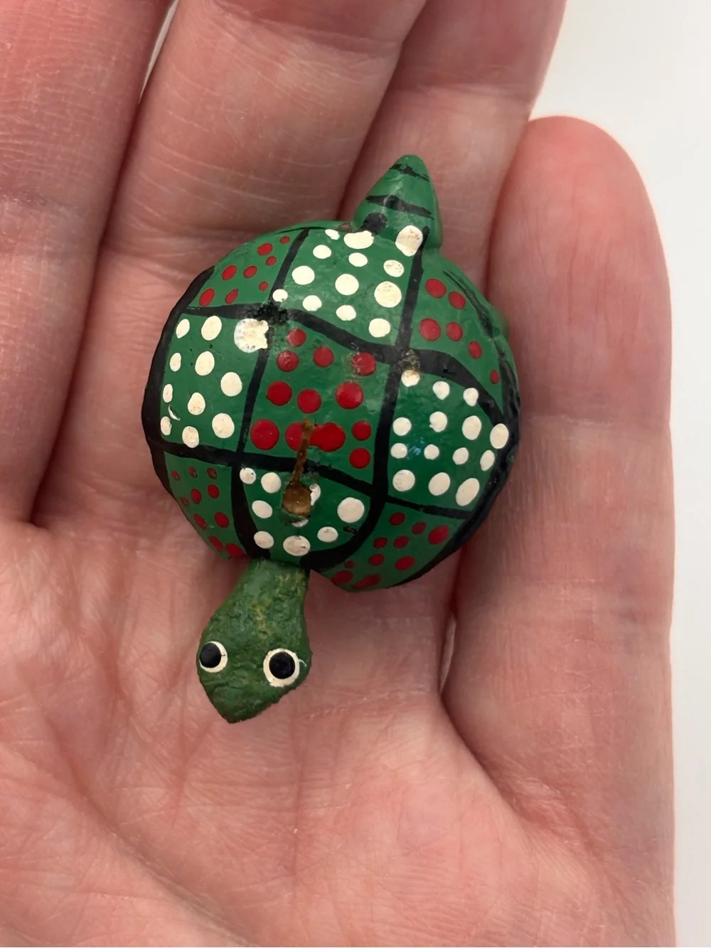 Mexican Hand-Carved Wooden Turtle Bobblehead Figurine, Miniature Turtle Trinket